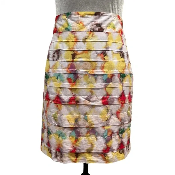 Anne Taylor silk blend watercolor abstract pattern side zipper skirt size 8 - Picture 3 of 12